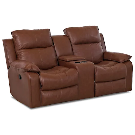 Casual Console Reclining Loveseat with Storage and Cupholders